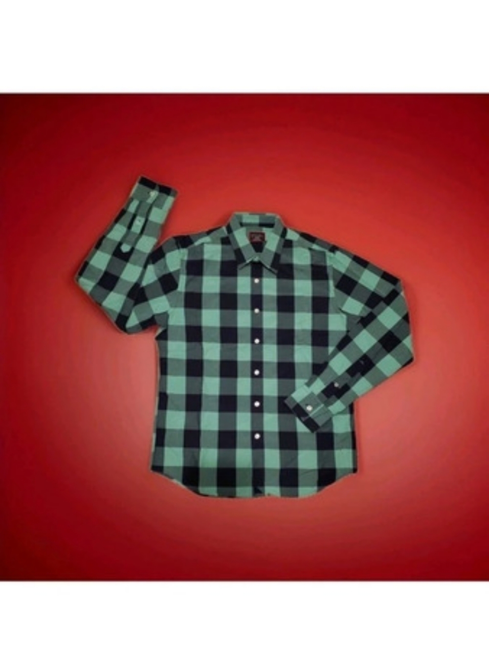 Untuckit  Long Sleeve Button Down Slim Fit Green/Blue Plaid Shirt Men Size M